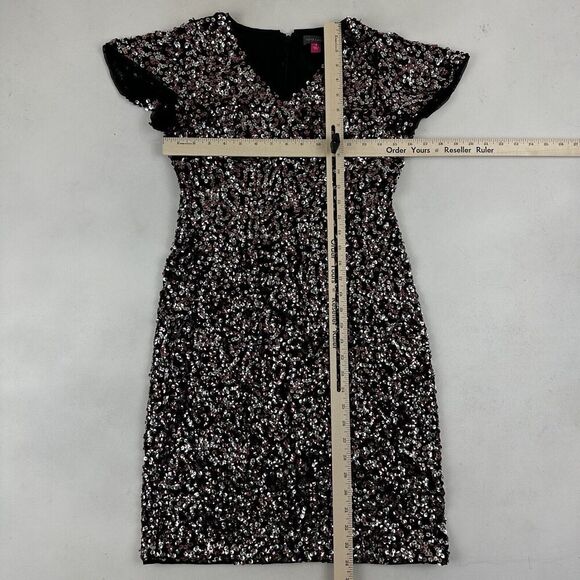 Vince Camuto Sz 0 Black Pink Silver Sequin Sheath Dress Flutter Sleeve New Years - Picture 2 of 9